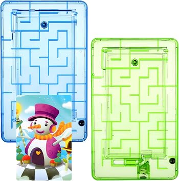 2-Piece Maze Puzzle Present Box - Plastic Card Holder, Intellectual Pinball Machine Game - Fun & Challenging for Teens & Adults Blue, Green