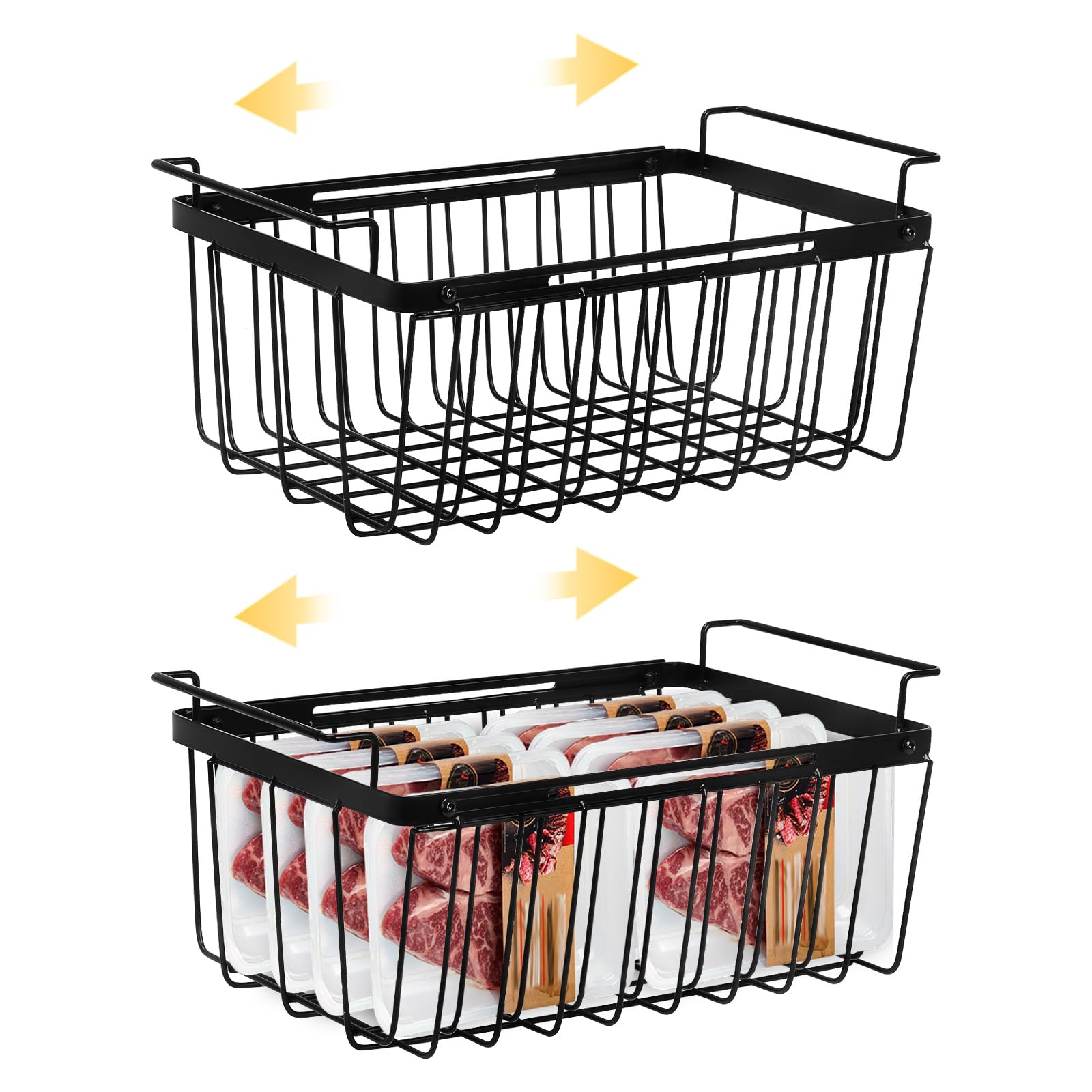 BigKing 2 organizadores para congelador expandibles, longitud ajustable de 39 a 59,5 cm, cesta para congelador con asas, de alambre metálico, cesta de almacenamiento ahorra espacio