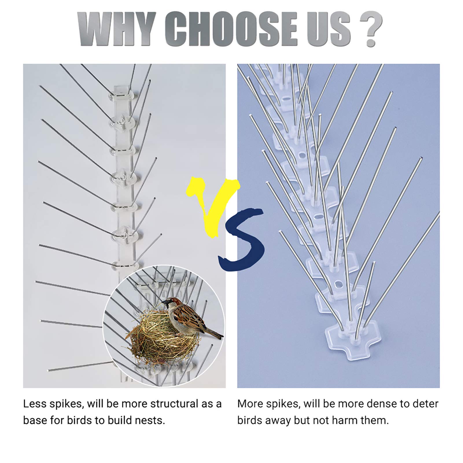 CHERAINTI Bird Spikes for Pigeons Small Birds Cover 15 Feet 14 Strips