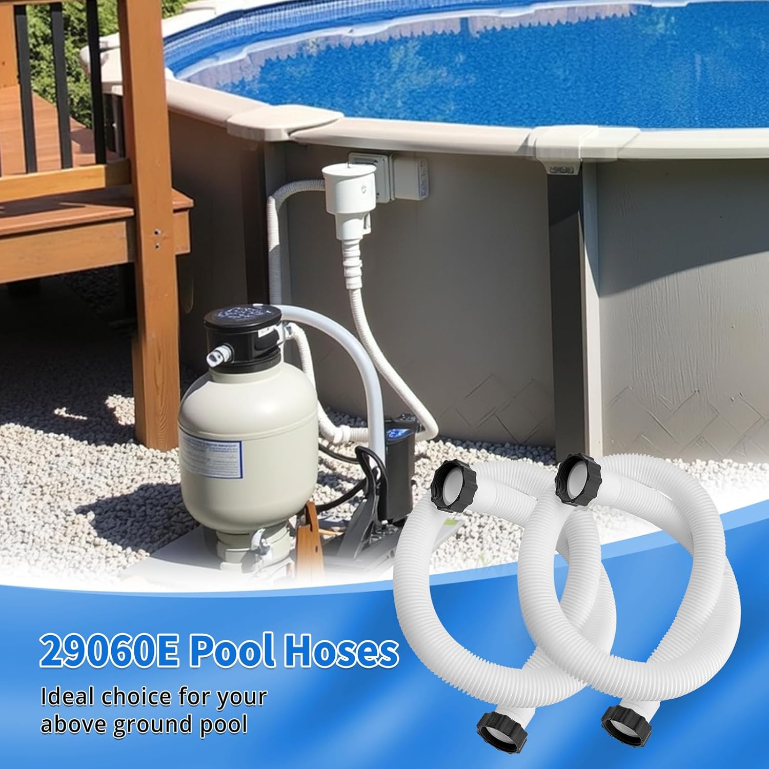 AOIT 2 Pack 1.5" Diameter 29060E Pool Hoses for Above Ground Pools, 59" Pump Hoses Replacement for 1500 GPH In-tex Filter Pumps Saltwater Systems Sand Filters, with 4 Gaskets, White