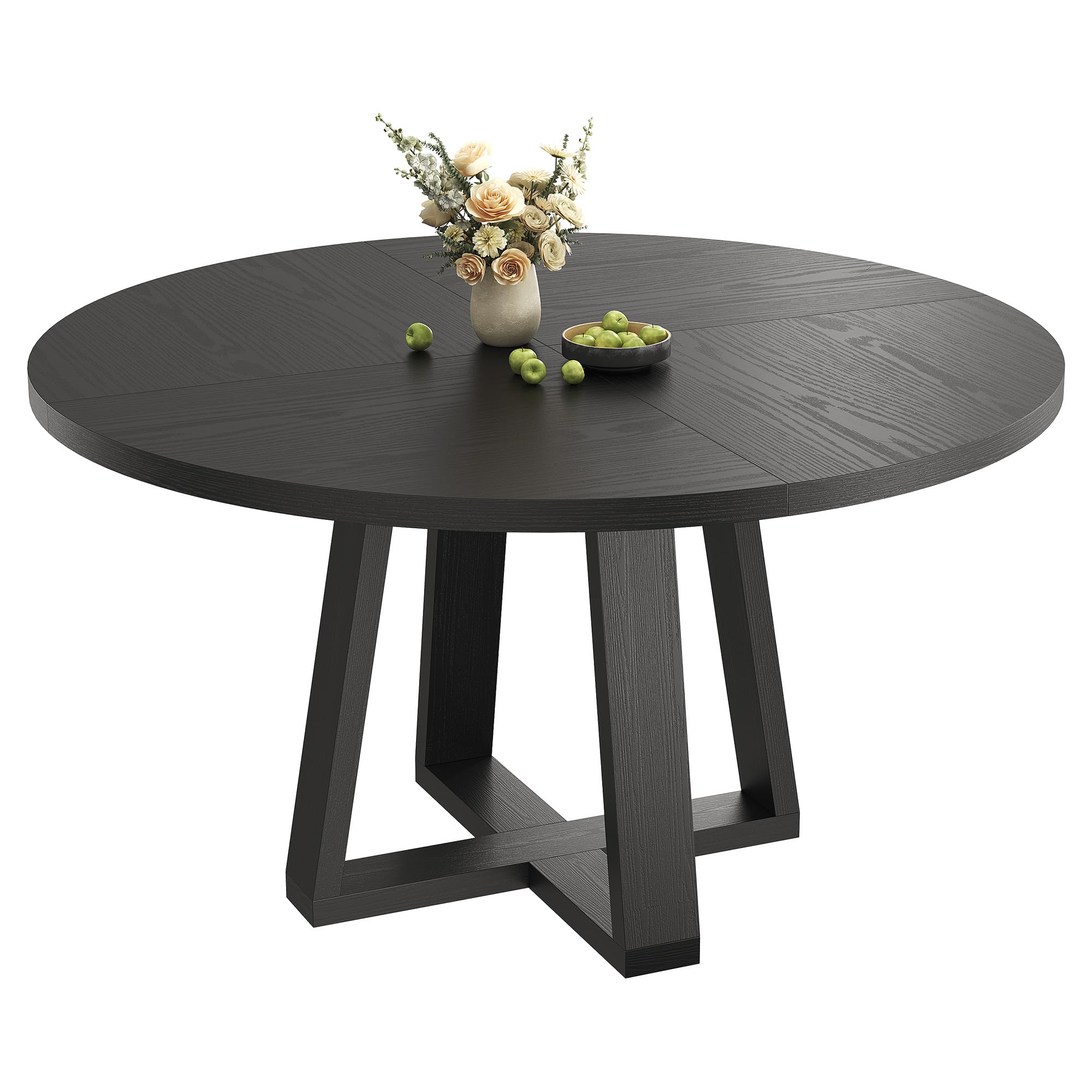 GAOMON Round Dining Table for 4-6, 47" Circle Dining Room Table with Sturdy Cross Base, Farmhouse Wood Dinner Table for Apartment Kitchen Living Room,