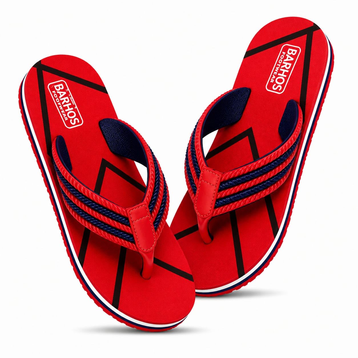BARHOS Men's Flip Flops Red & Navy Blue Thong Sandals-image-33