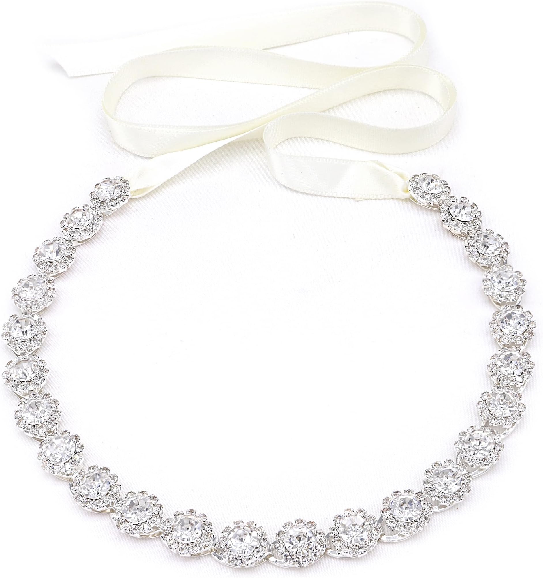 Oriamour Crystal Wedding Headband Bridal Headpiece Rhinestone Bridal Hair Accessories For Brides Flower Girl Bridesmaids Silver