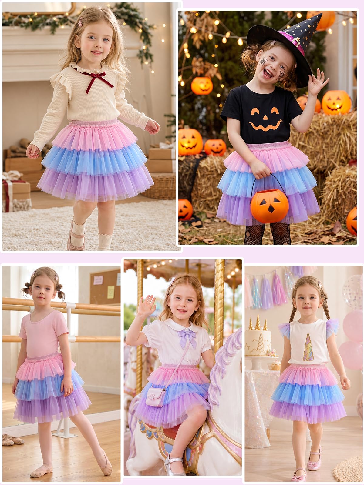 Miipat Gonna per Bambina 3 Strati Tulle Ragazze Tutu Gonne Principessa con Fodera tutù per Bambini Festa Danza Compleanno