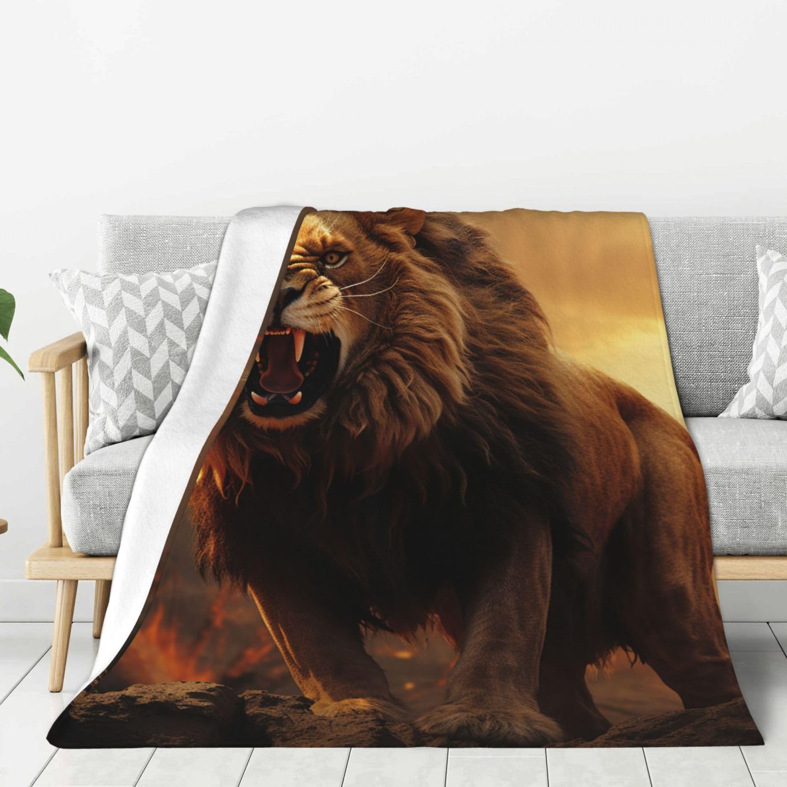 Angry Roaring Lion Throw Blanket Plush Flannel Fleece Blanket, Soft Lightweight Cozy Blankets 50"X40" for Bed Couch Sofa Travel