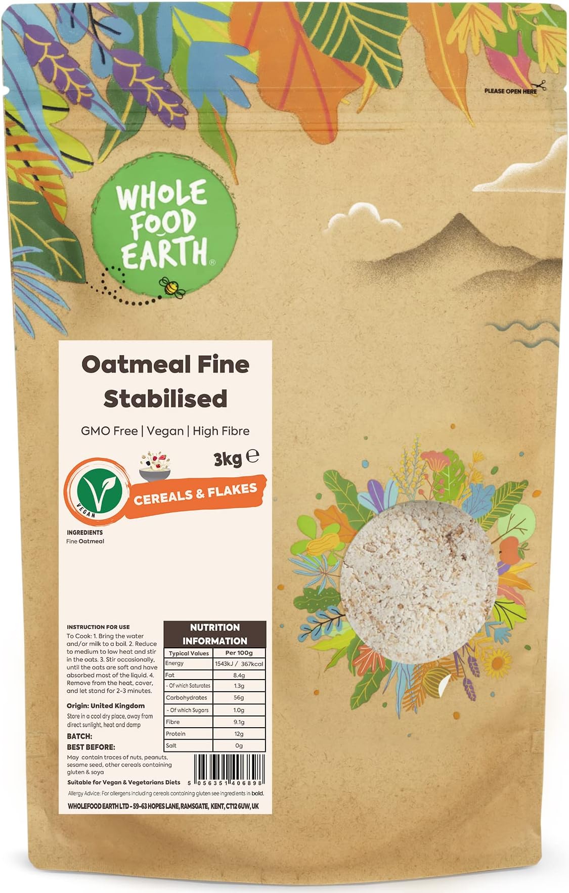 Oatmeal Fine Stabilised 3 kg | GMO Free | High Fibre