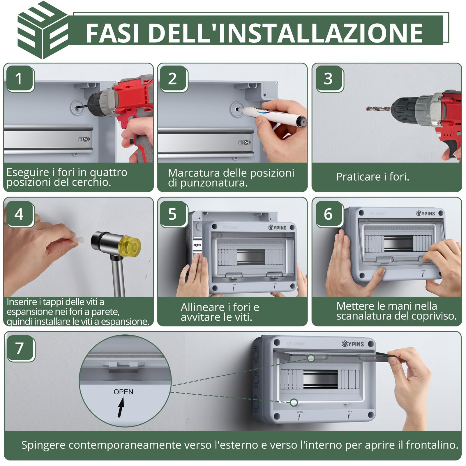 EYPINS Quadro Elettrico Esterno 12 Moduli e Coperture Modulari