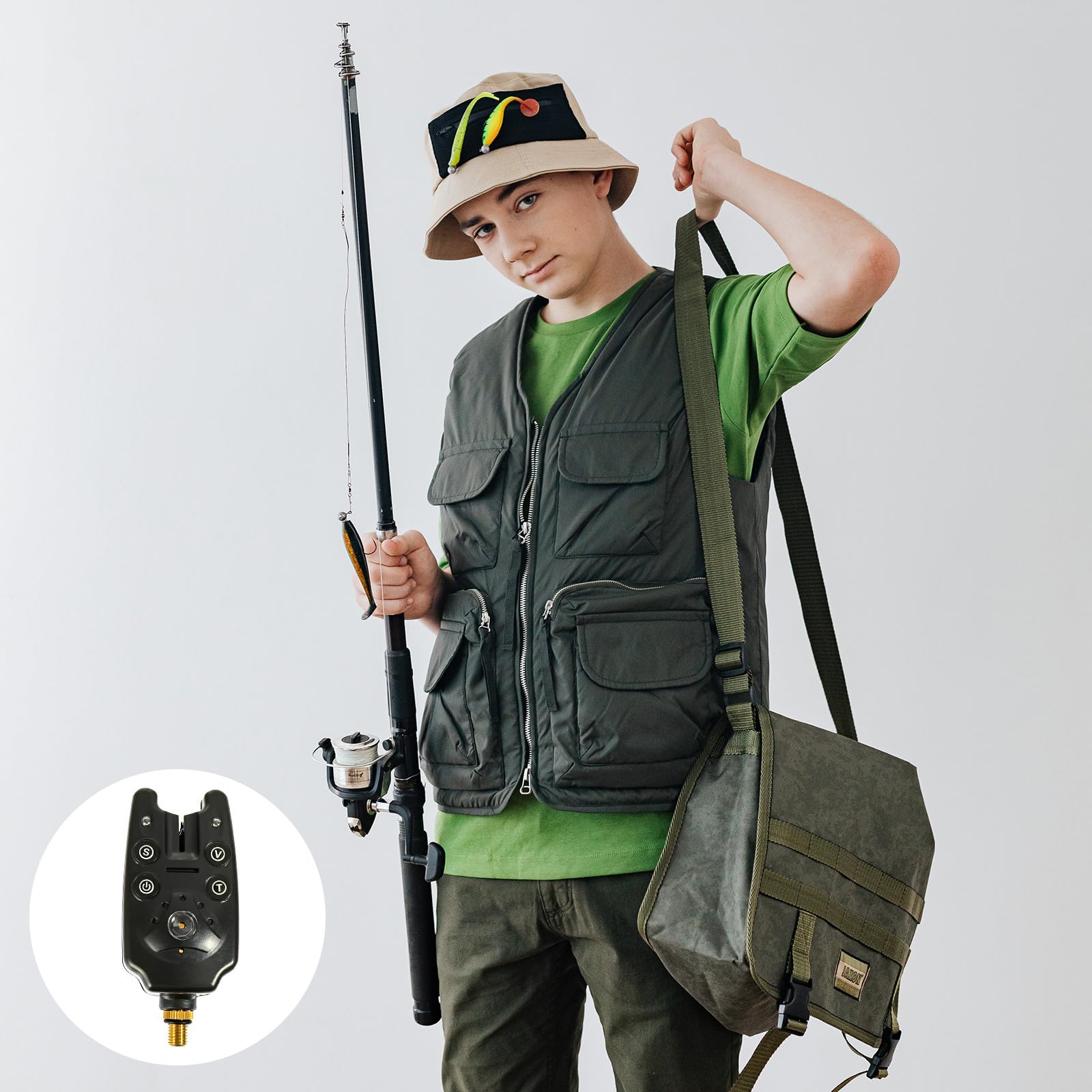 Alarma de Pesca Portátil Volumen Ajustable, Indicador Electrónico de Alerta para Cañas, Material Plástico Negro, Adecuado para Pesca Deportiva Nocturna