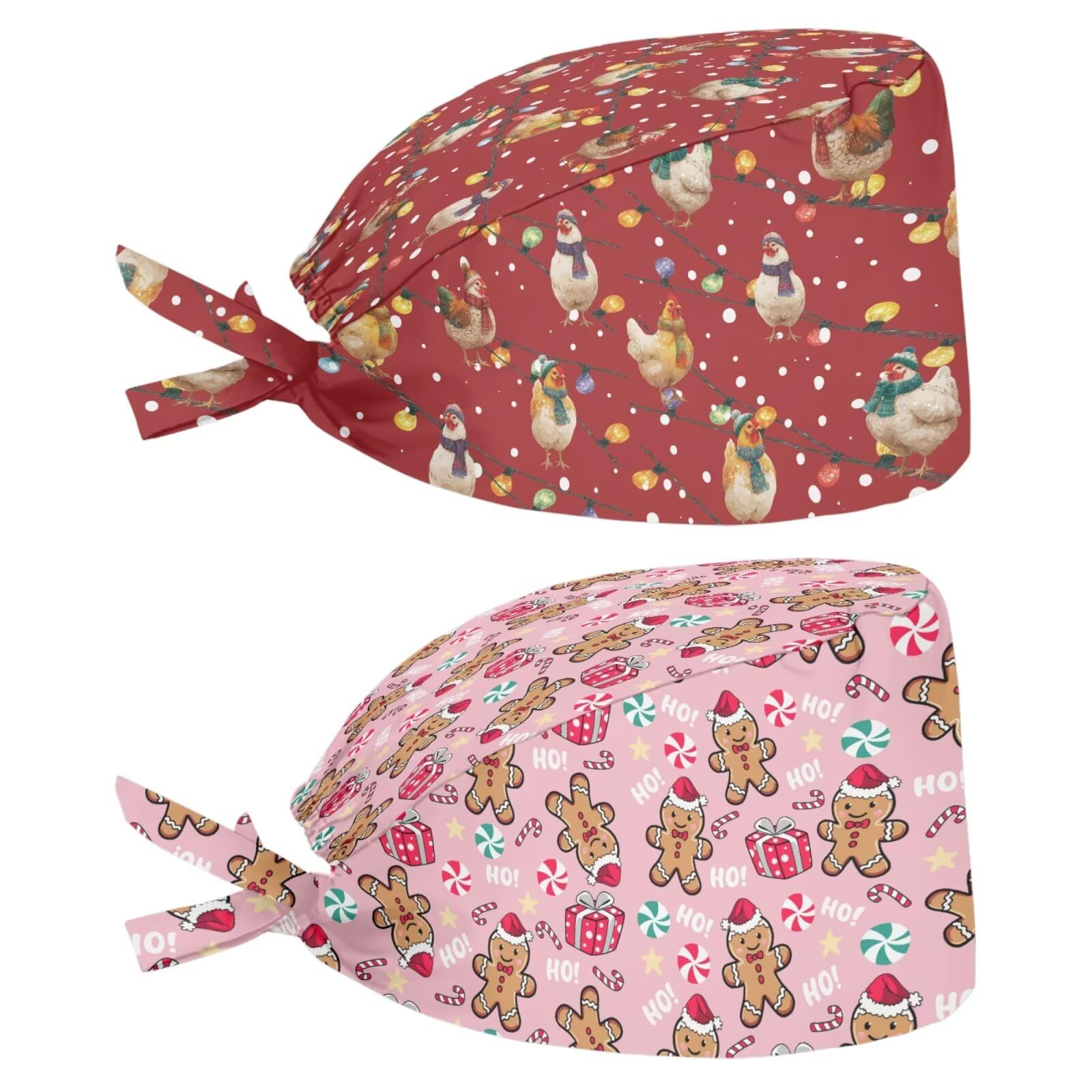 2 Pack Scrub Cap with Sweatband Adjustable Tie Back Turban Hat Headgear Beanie for Women Men Working Cap