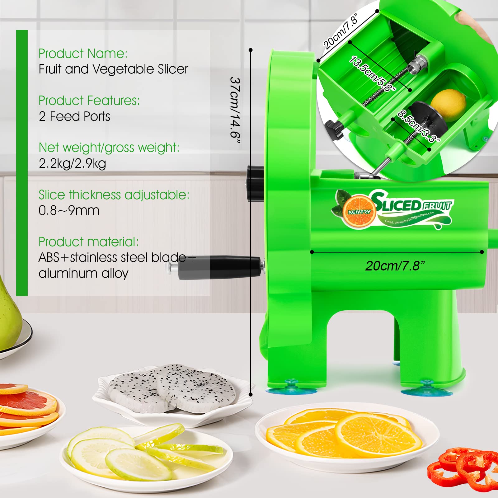 NEWTRY Trancheuse de fruits et légumes manuelle 0.8-9mm ajustable