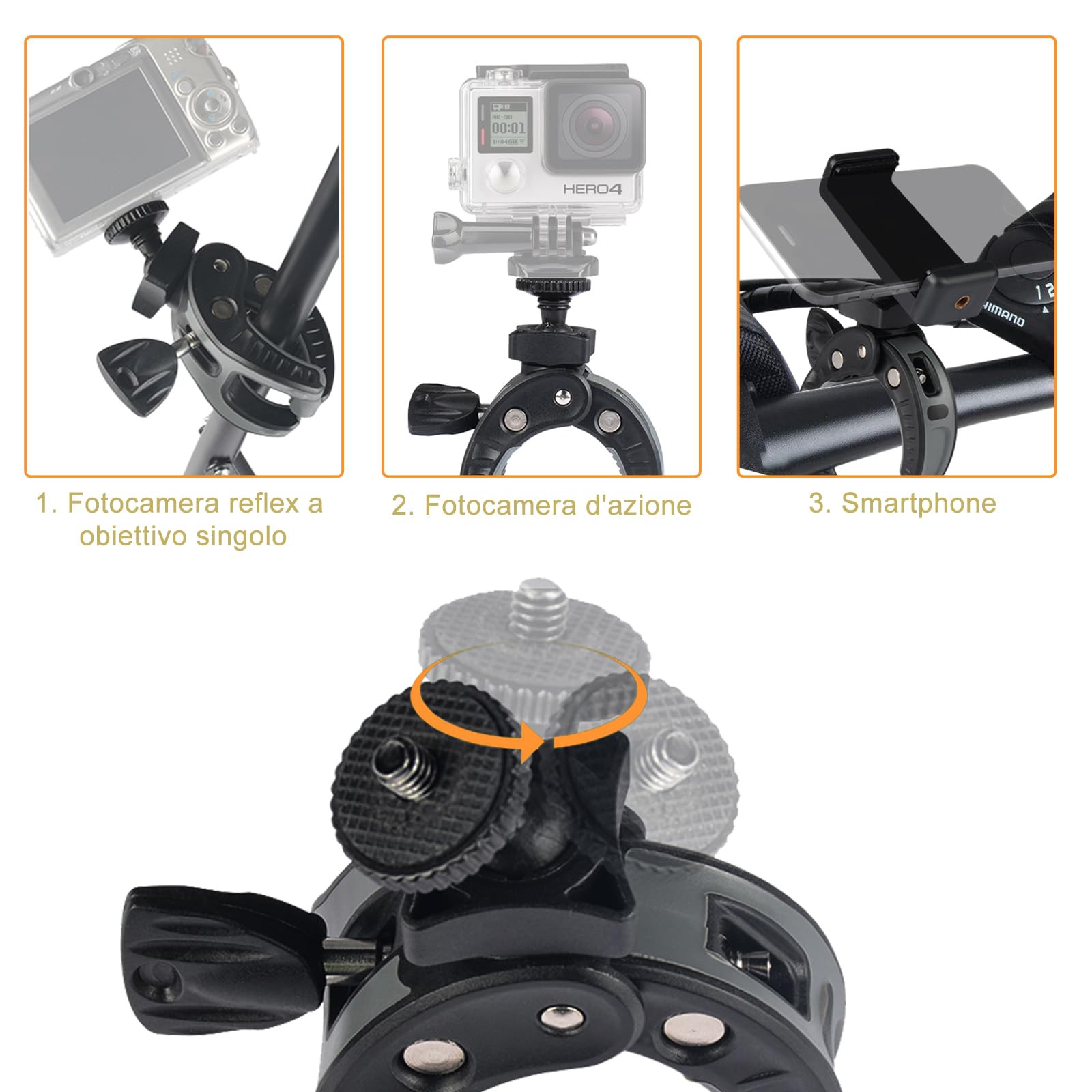 Supporto GUB 89 Per Telefono E Action Cam &ndash; Bici, E-Bike, Scooter &ndash; Nero/Rosso/Grigio
