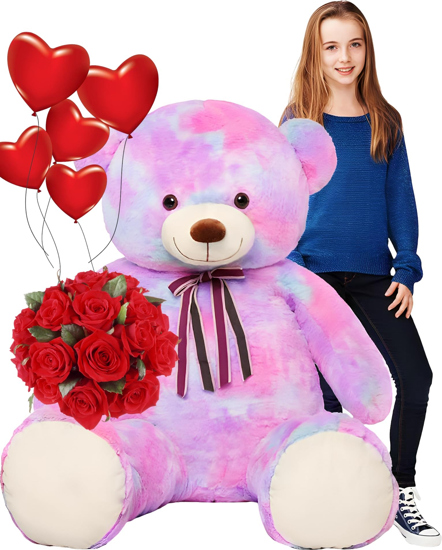 Tezituor Big Teddy Bear,52'' Giant Stuffed Animal Plush,Rainbow Purple Soft Plush Toys Gifts for Valentine, Christmas, Birthday