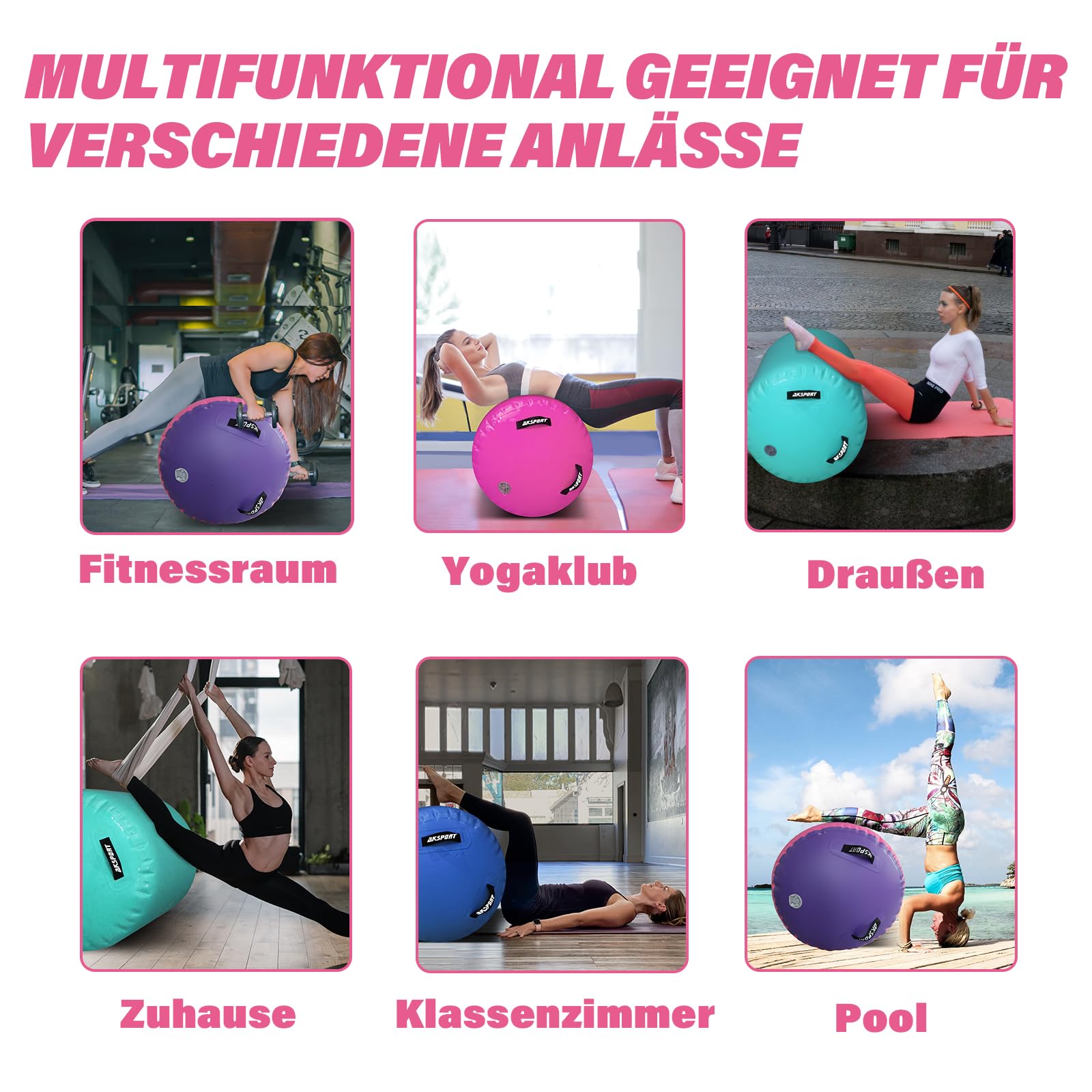 AKSPORT Air Roll Ginnastica Artistica Rullo d'aria da ginnastica con pompa ad aria per uso domestico/yoga/cheerleading/tumbling/back walkover