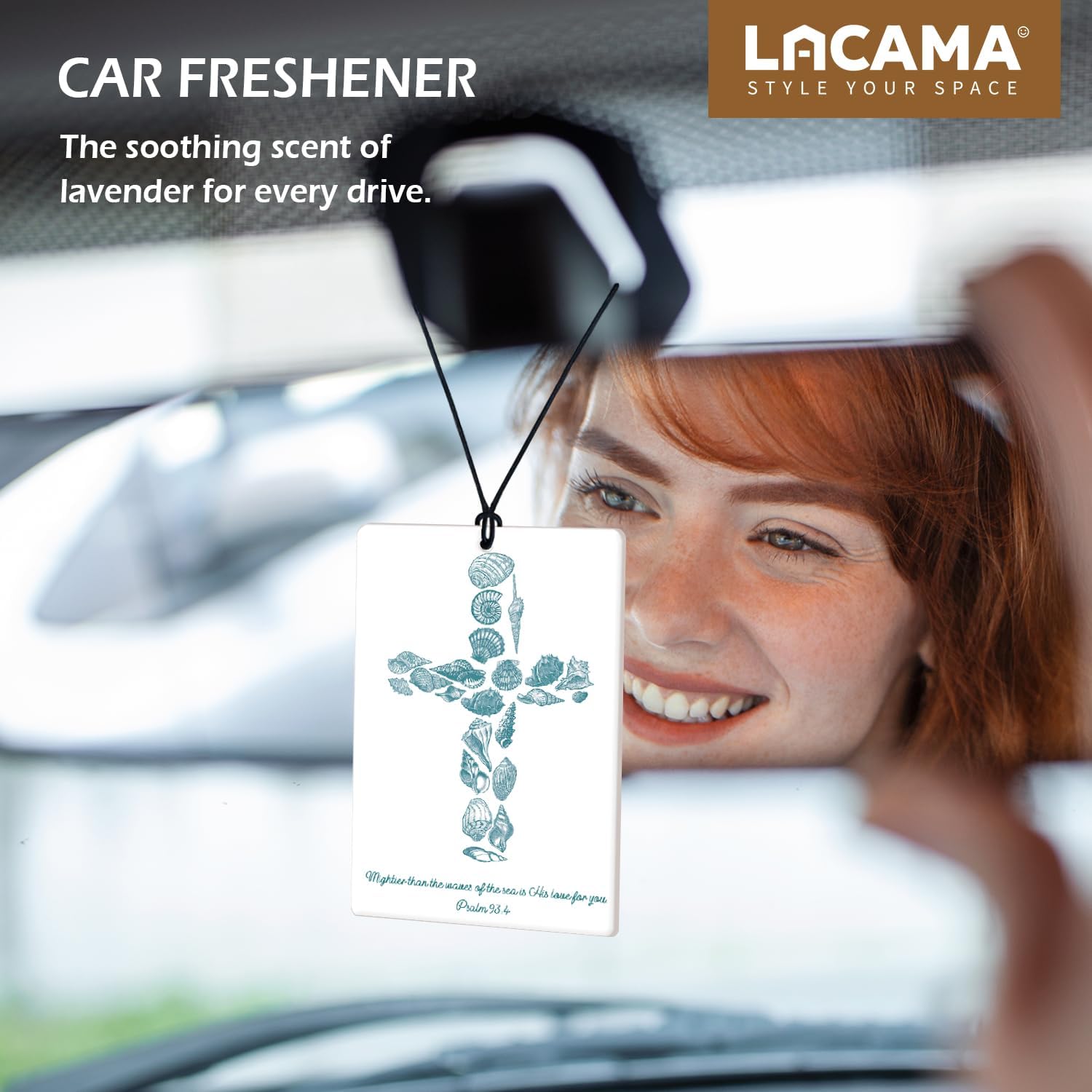 Lacama Beachy Christian Car Air Freshener 3Pcs, Christian Car Accessories for Women,Coastal Bible Verse Cars Scents Air Freshener for Girls Gifts, Beach Car Accessories Interior Mirror Decor