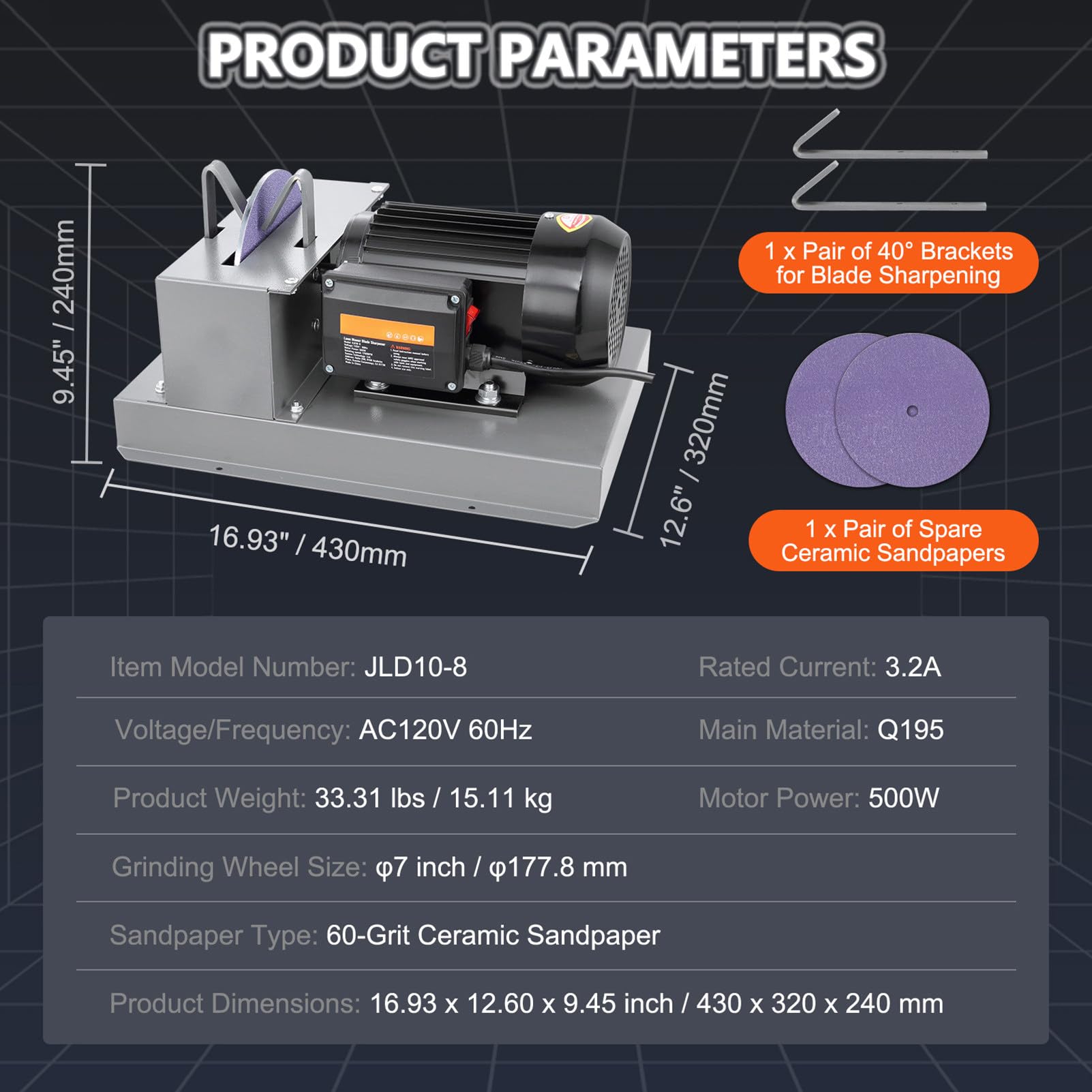 Affilatrice per Lame da Tosaerba, 1700 Giri/Min, Smerigliatrice da Banco con Mola in Ceramica, Staffa Angolare Regolabile per Lame Ad Alto Sollevamento, a Basso Sollevamento, Piatte 500W