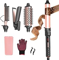 GloCurlX 4-in-1 Curling Iron for Long Hair: Ceramic Ionic Curler, Flat Iron, Hot Brush Combo - Dual Voltage Frizz-Free Styling