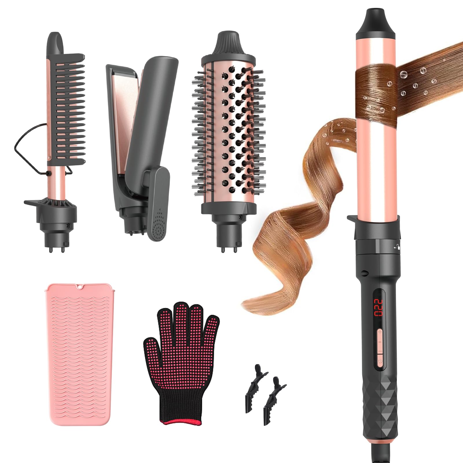 Conjunto de modelador de cachos 4 em 1 para cabelos longos, modelador de cabelo iônico de