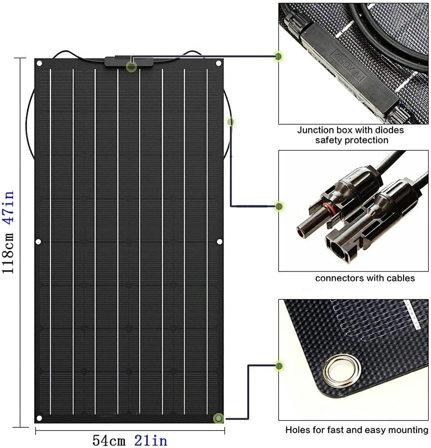 KEuLen Pannello solare monocristallino pannello solare 4pcs 300 W kit pannello solare con controller (40A) e cavo modulo fotovoltaico per ricarica batteria 12V-24V per casa