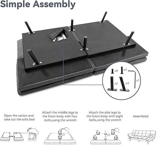 Miniatura 18 de Hcore Sofá cama convertible con respaldo dividido para sala de estar, oficina, apartamento, sofá biplaza de espuma viscoelástica, sofá pequeño Gris