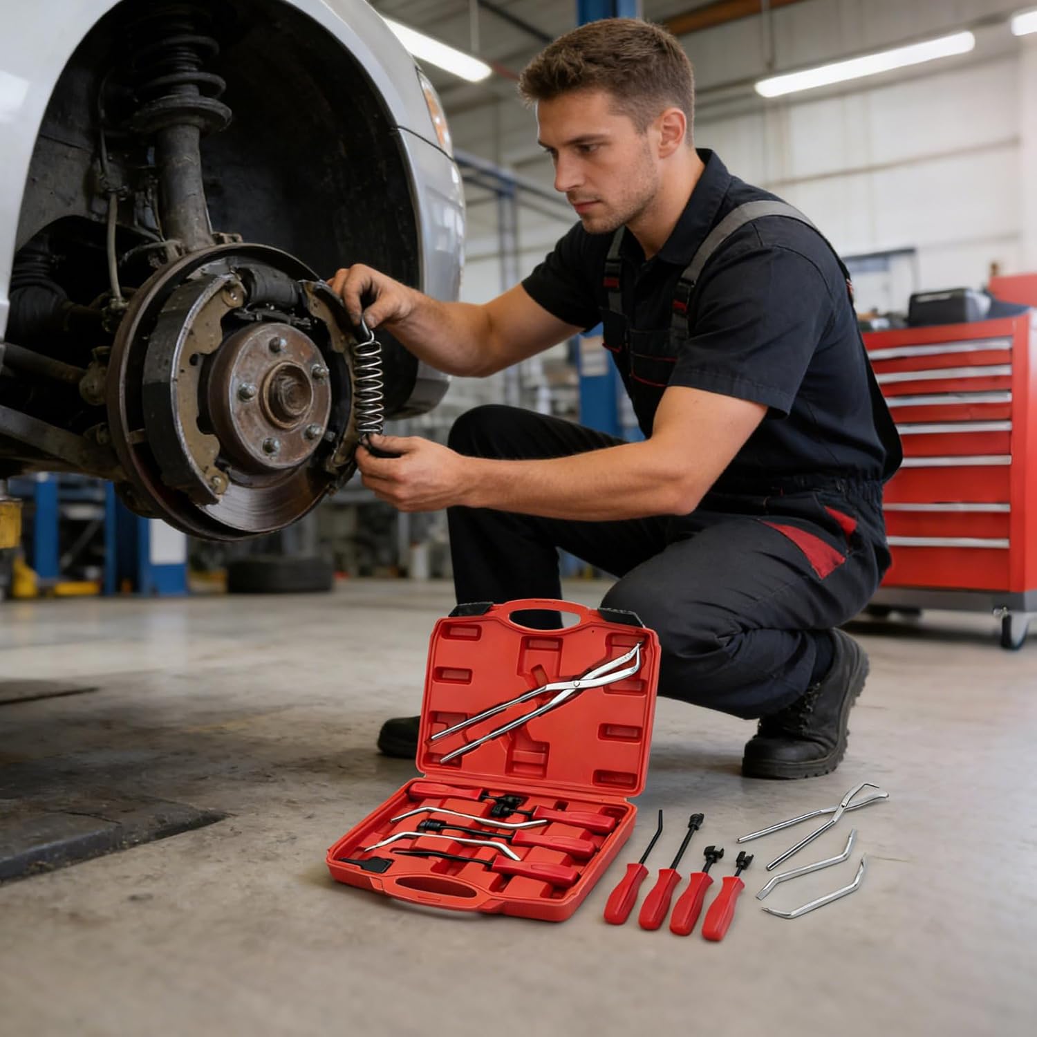 Drum Brake Tool Kit - 8 Pieces Portable Adjustable Metal | Drum Brake Installer Remover with Precision Components & Compact Storage Case for Adults Lovers Families Friends Men in Automotive Repair Mai