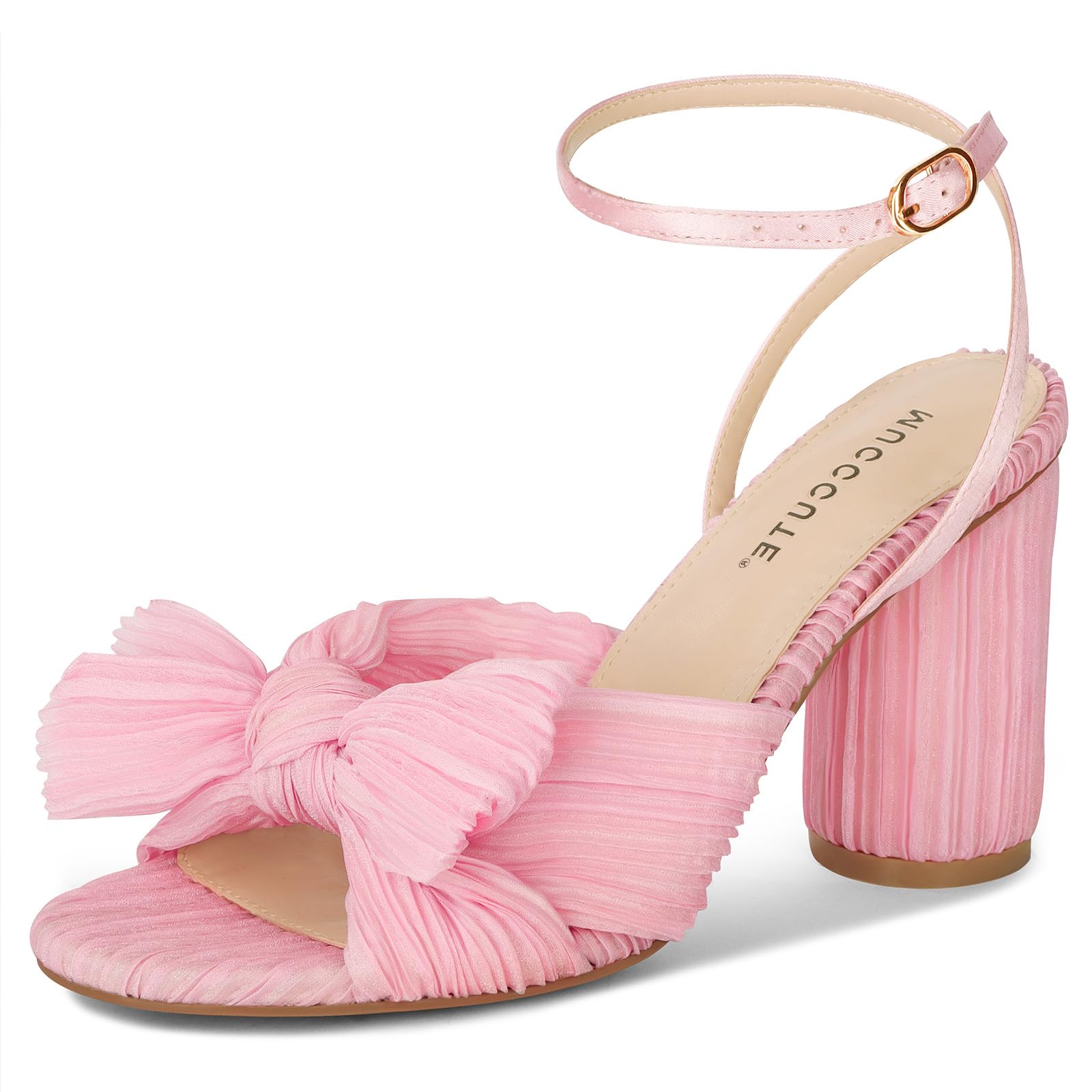 MUCCCUTE Women's Bow Knot Heeled Sandals Ankle Buckle Strap Chunky Heeled Open-toe Comfortable Wedding Party Fashion Heeled