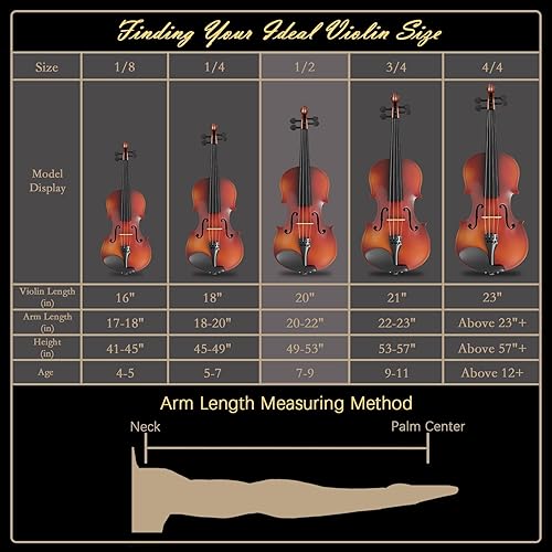 Miniatura 7 de 1/2 violín para niños de 7 a 9 años, violín de tamaño 1/2 para principiantes, estudiantes, violines acústicos de tamaño medio con estuche, arco
