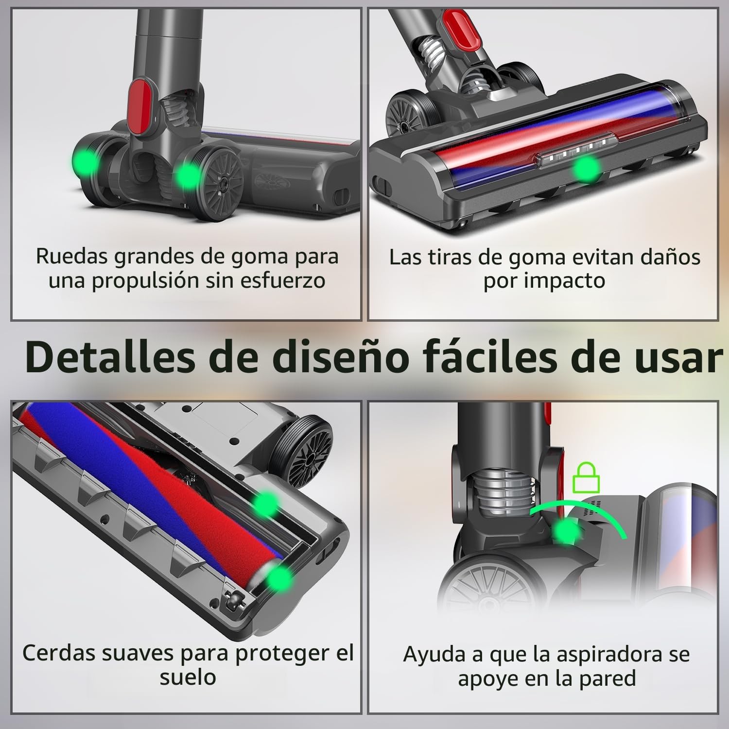 Cepillo con rodillo suave para Dyson V7 V8 V10 V11 V15, pieza de repuesto para boquilla de suelo, cepillo de repuesto con rodillo suave, luces frontales para suelos duros como parquet, suelos de