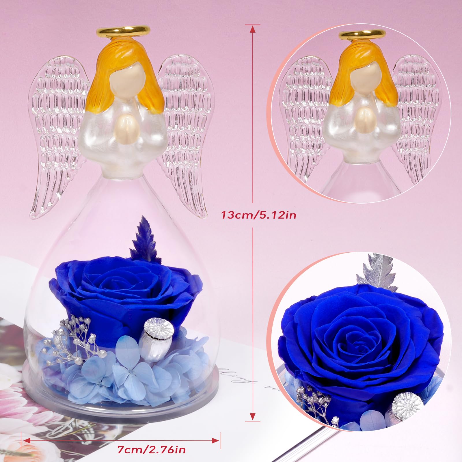Miofula Rosa Stabilizzata Regalo Donna Compleanno, Rosa Eterna Figurine Angelo Regalo Mamma Nonna Festa della Mamma, Fiori Stabilizzati Regalo Anniversario, Regali Donna San Valentino Regali Fidanzata