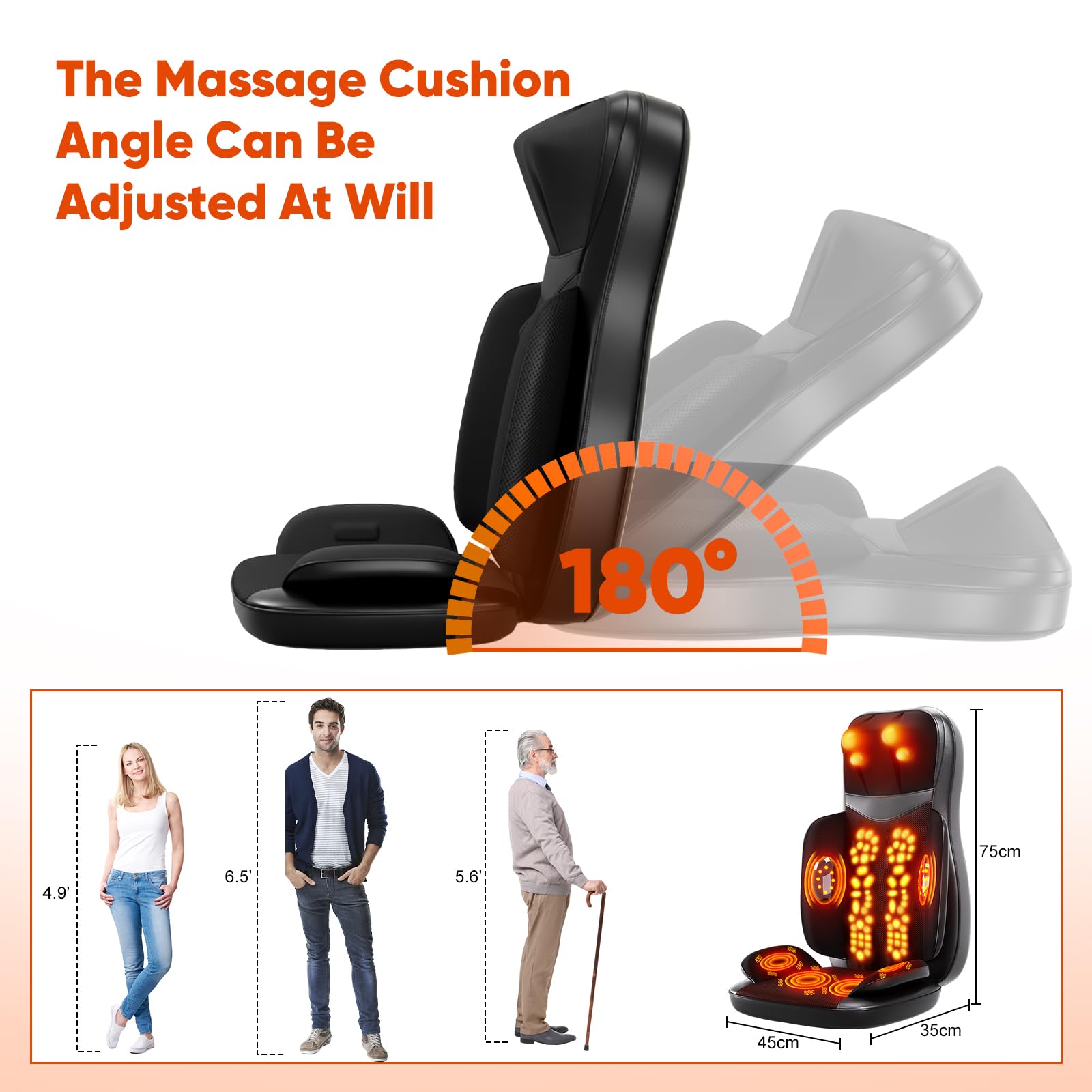 Shiatsu Massagesitzauflage mit Wärmefunktion und Vibration, Stressabbau-Massagegerät für Nacken, Schultern, Rücken, Taille und Beine, Ganzkörper Massagematte für Damen, Herren