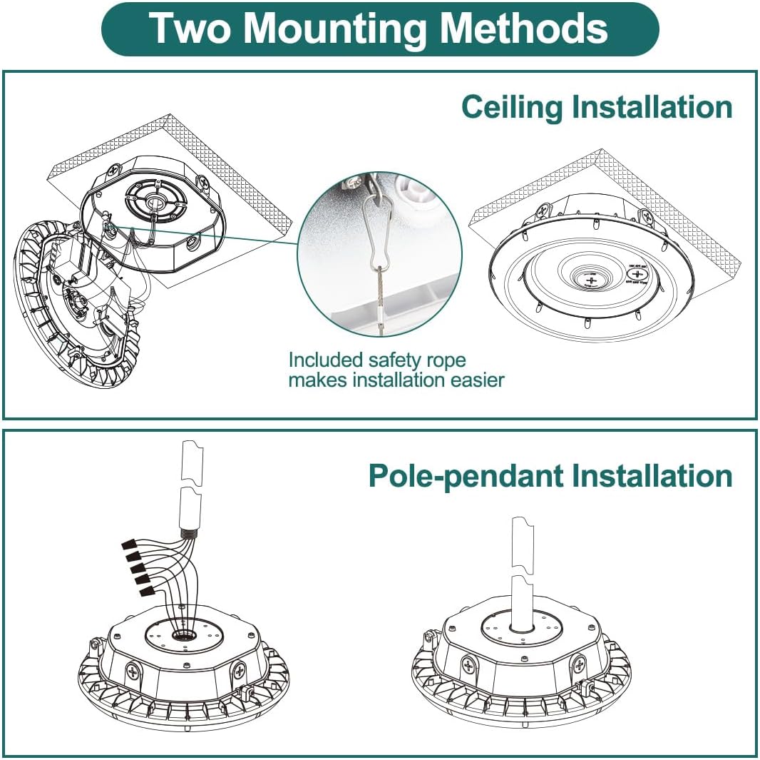 kadision LED Round Canopy Light 100W, Selectable Wattage (100/80/60W) and Color Temperature (5000/4000/3500K), 120-277V IP65 Gas Station Garage Lighting, UL Listed - Image 6