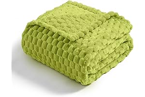 Vessia Flannel Fleece Throw Blanket, Luxurious Lime Green Hues for a Serene Touch