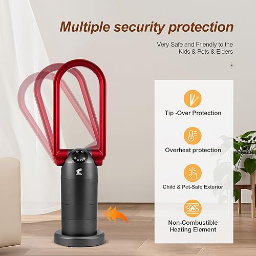 Miniatura 2 de Ocean Loong Combo de ventilador de torre sin aspas de 1500 W y calentador de espacio para el hogar con control remoto temporizador oscilación