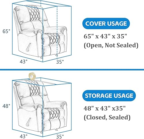 Miniatura 2 de Trinka 2 fundas de plástico para muebles, 4 milésimas de pulgada de grosor, resistentes al polvo, 65 x 43 x 35 pulgadas, protectores de silla extra