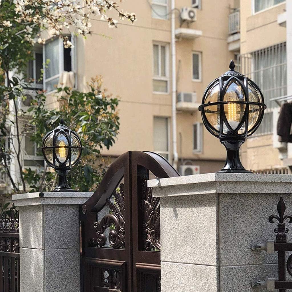 Wall Lamps,Retro Die-Aluminum Outdoor Waterproof Garden Lamp, Ball Head Lamp Decoration Courtyard Garden Villa Outdoor Rust-Proof Column Lamp