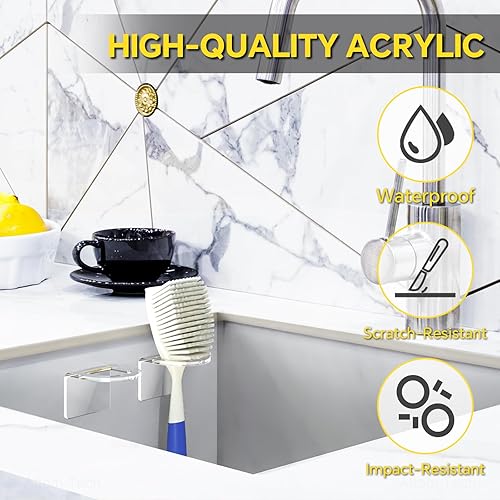 Miniatura 3 de NiHome 2 cepillos para fregadero de cocina de acrílico transparente, ajuste universal, compatible con todos los tipos de fregaderos para