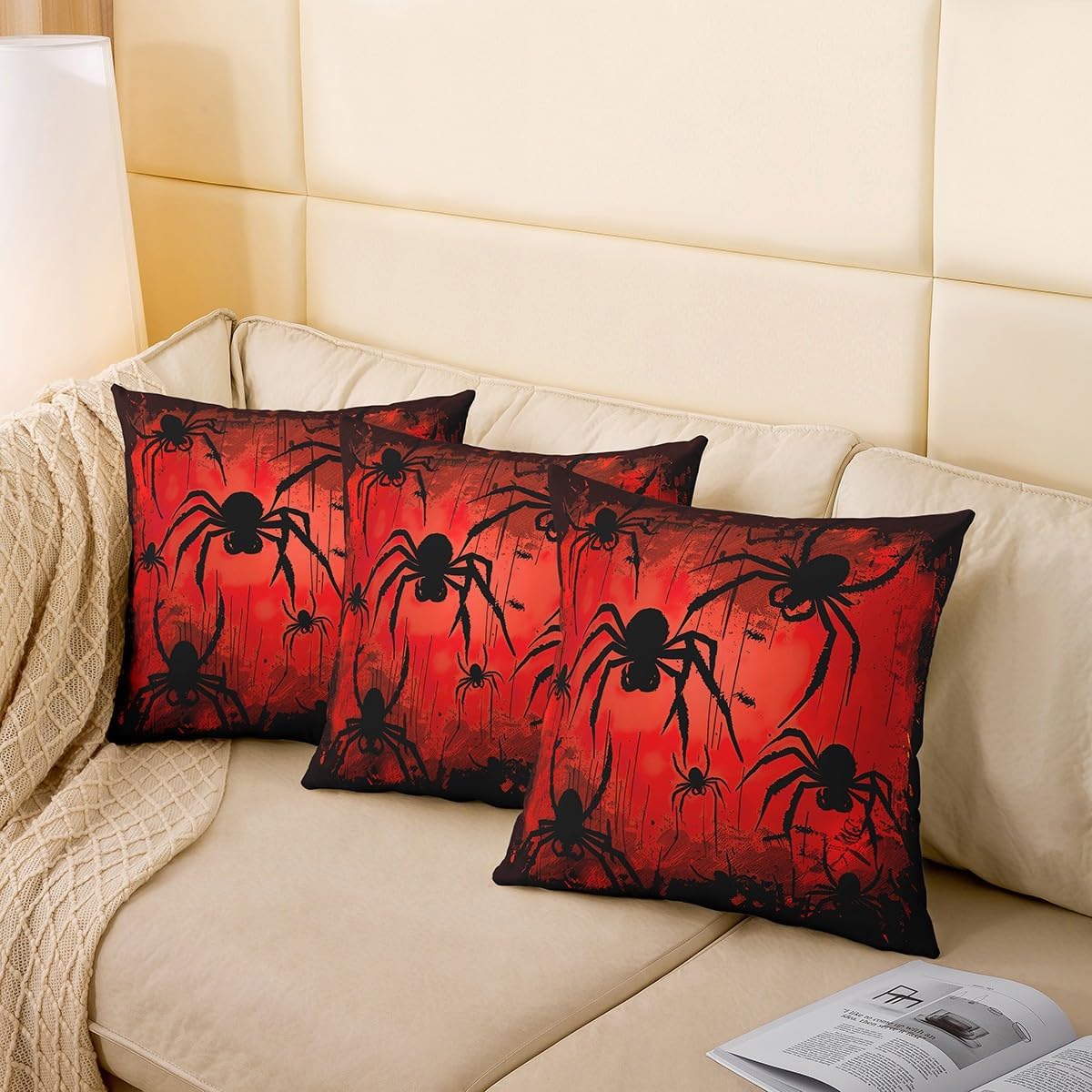 Feelyou Black Spider Duvet Cover for Kids Toddler Halloween Decor Square Cushion Covers Set of 1, Boys Girls Spider Web Duvet Cover Cobweb Cushion Covers for Couch Sofa 16 x 16-Inch