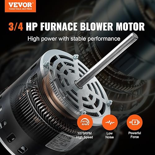 Miniatura 2 de VEVOR Motor de soplador de horno de 34 HP, 208230 V 3.85 amperios, 1075 rpm, 5 velocidades, rotación CWCCW, 48 marcos de 4.8 pulgadas de longitud