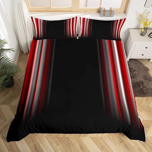 Miniatura 3 de Feelyou Juego de funda de edredón abstracta degradada para niños, adolescentes, rojo, blanco y negro, decoración de habitación, 3 piezas, tamaño
