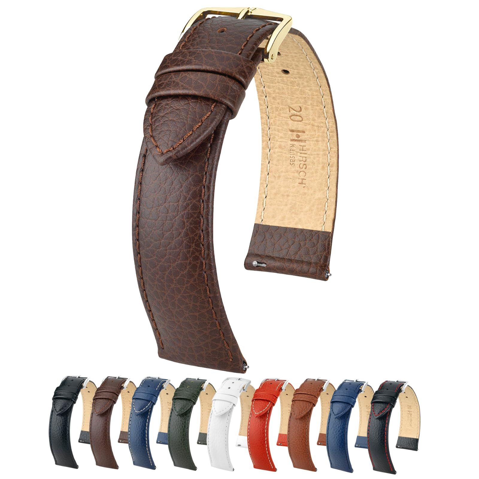 HIRSCH HHIRSCH Kansas Premium Leather Watch Bands - Soft & Flexible, Comfortable Feel, Excellent Quality - Multiple Colors - 18mm, 20mm, 22mm & More