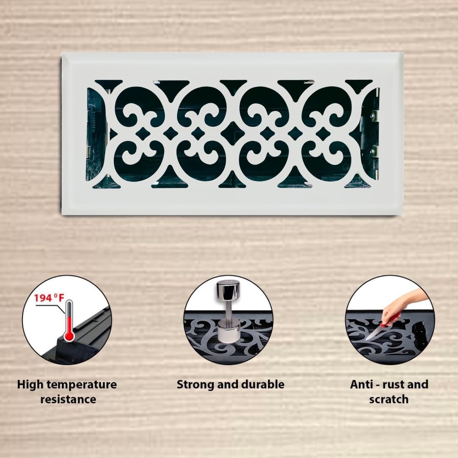 5Pcs, Sierra Grates 4" x 10" Floral Design Steel Floor Register in Glacier White Finish for Floor l- Decorative Air Vent Covers- Floor Register 4” x 10”