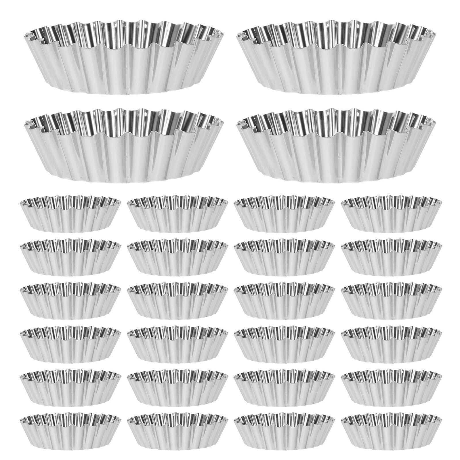 NUOBESTY 30 Unidades Moldes para Tartaletas de Acero Inoxidable de Moldes para Muffins y Quiches con Borde Floral Reutilizable Resistente Alta Conductividad Térmica para Postres y Tartas