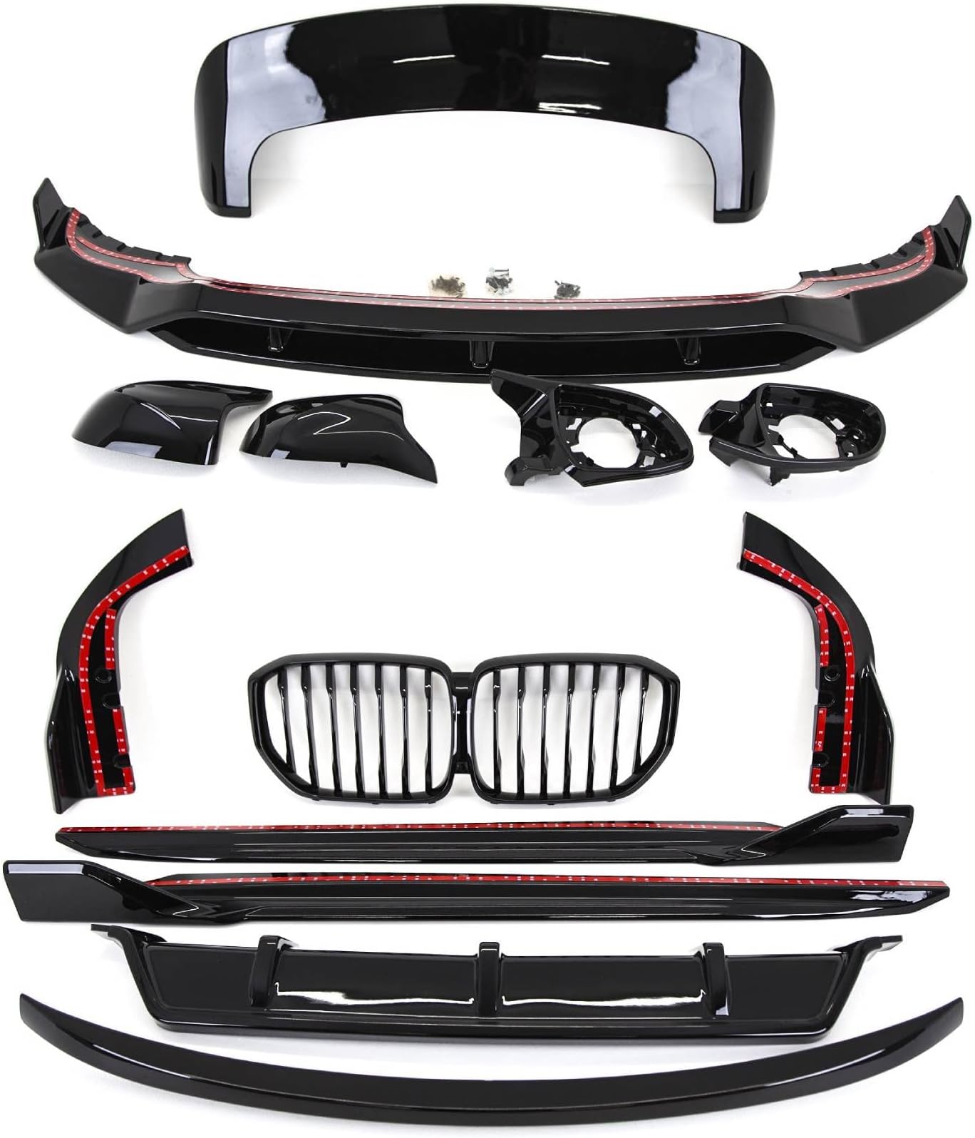 Trade Vehicle Parts BM5163 Aero Body Kit Front Spliter Lip Rear Diffuser Side Skirts Boot Spoiler Rear Roof Spoiler Gloss Black