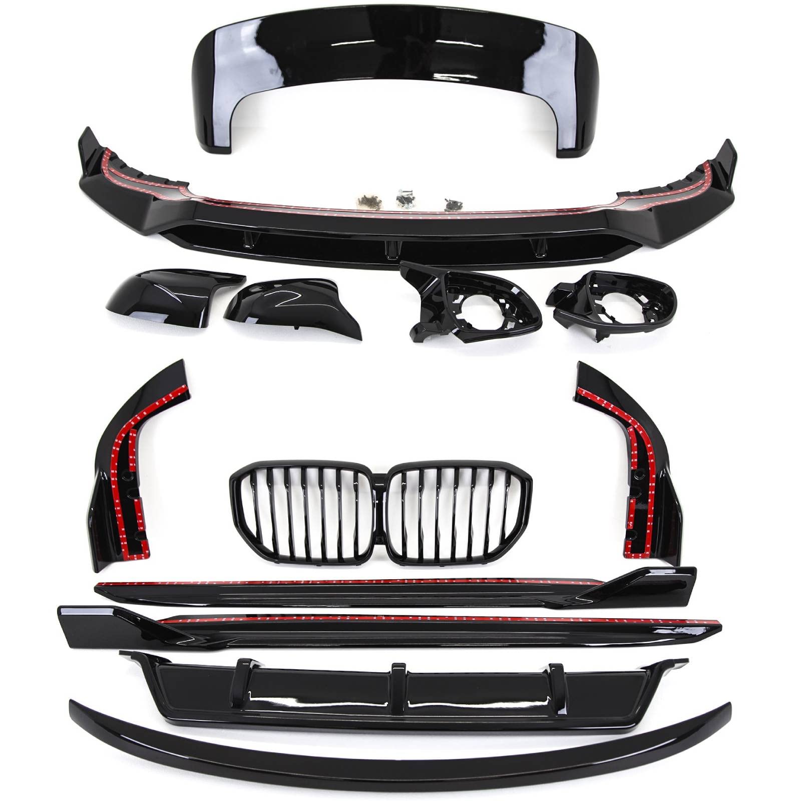 Trade Vehicle Parts BM5163 Aero Body Kit Front Spliter Lip Rear Diffuser Side Skirts Boot Spoiler Rear Roof Spoiler Gloss Black