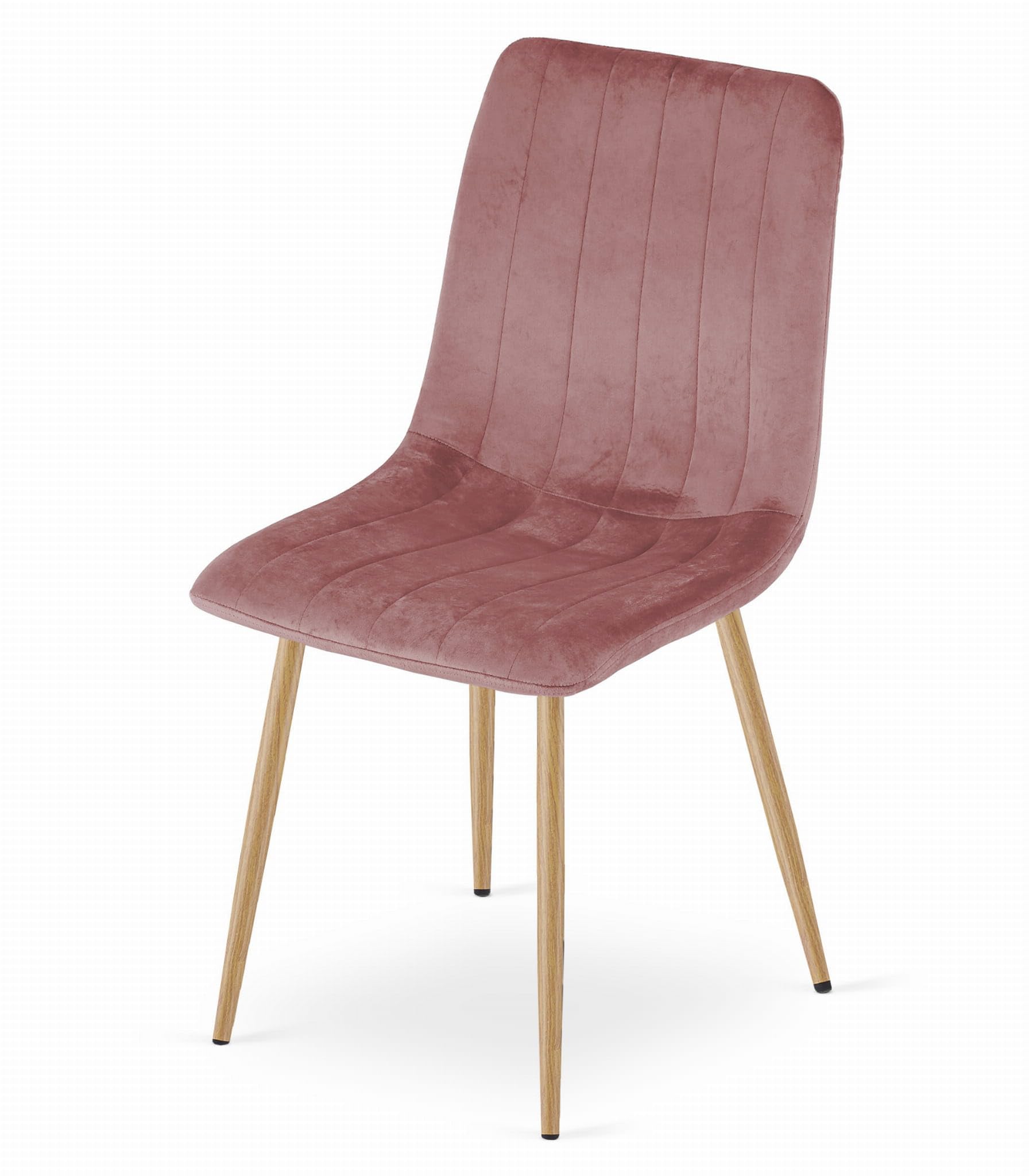 Sedia Velluto Gambe Legno Rosa 4 Pezzi