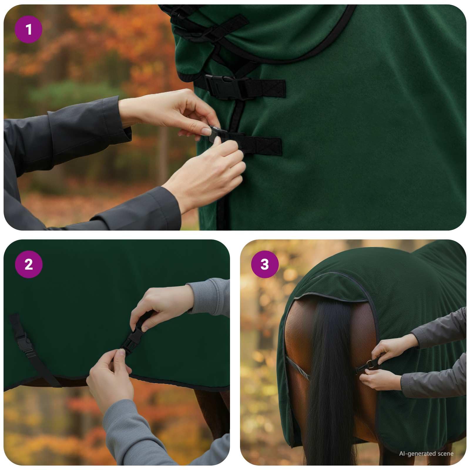 Manta para caballo verde oscuro, 75 cm, poliéster, transpirable, impermeable, resistente al viento, forrada con bolsillo y correa cruzada para establo, sauce, paddock, exterior, protección