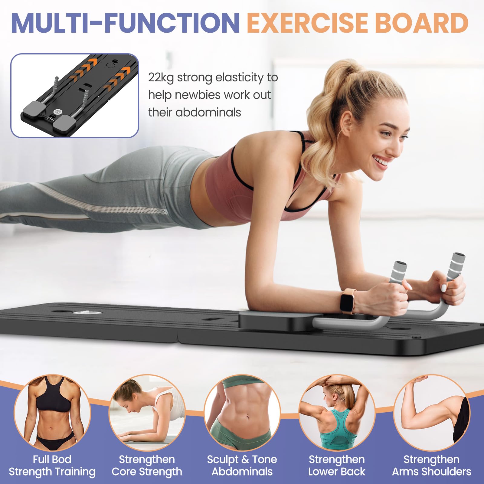 Pilates Reformer, 5 in 1 Machine de Réformateur de Pilates avec Compteur LED, Rouleau à Rebond Automatique, Planche d'exercice Multifonction, Pliable et Compact, pour Exercices à Domicile