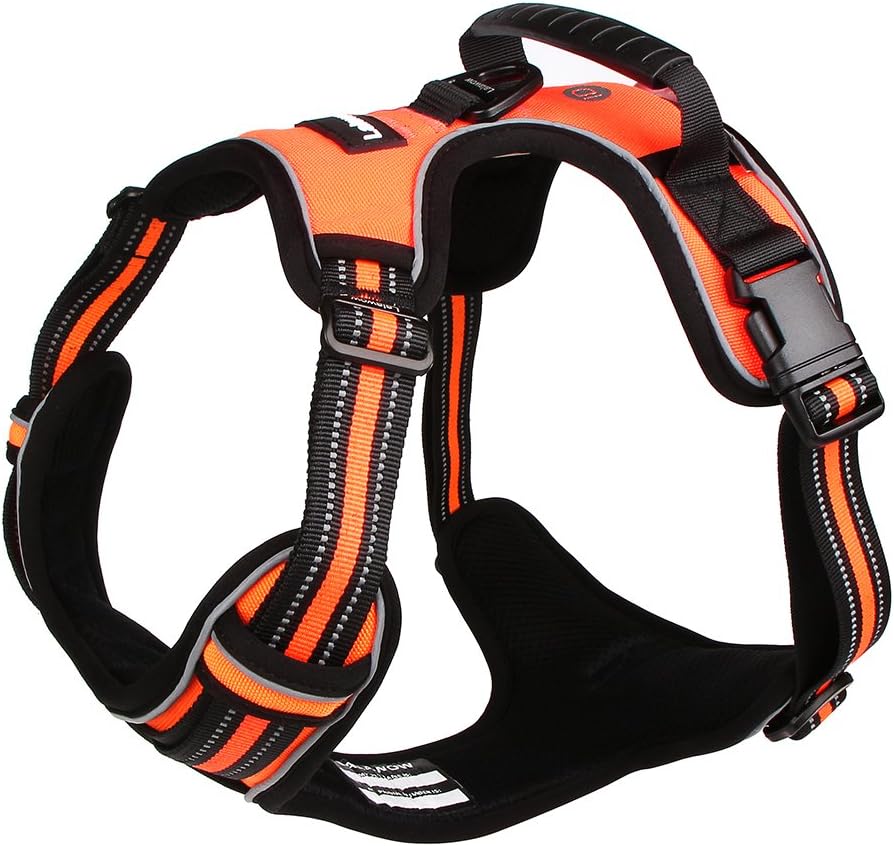 Lalawow Dog Harness with Handle No Pull Leash D-Ring Reflective (M (15.75-27.56inch), Orange)