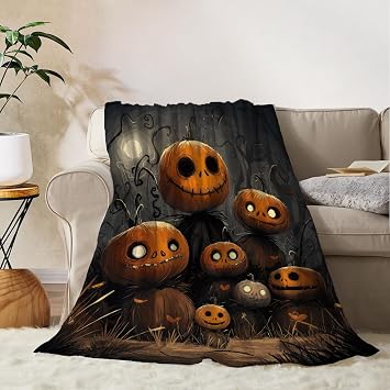 YeeJu Halloween Throw Blanket Vintage Spooky Pumpkin Throw Blanket for Couch Sofa Bed Living Room Halloween Cozy Soft Fuzzy Plush Fleece Blankets and Throws Decorative Blanket 50x60