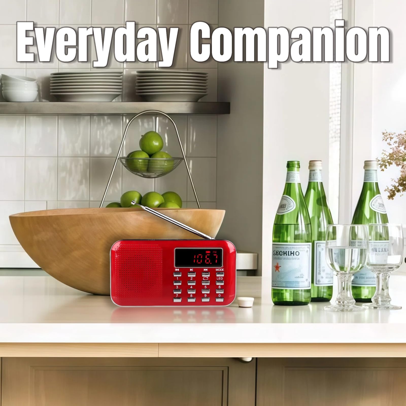 Raddy RF23 Radio Portable FM/AM Rechargeable avec Lampe de Poche, Grand Écran LCD, Lecteur MP3 Micro SD/USB, Batterie 800mAh, Rouge