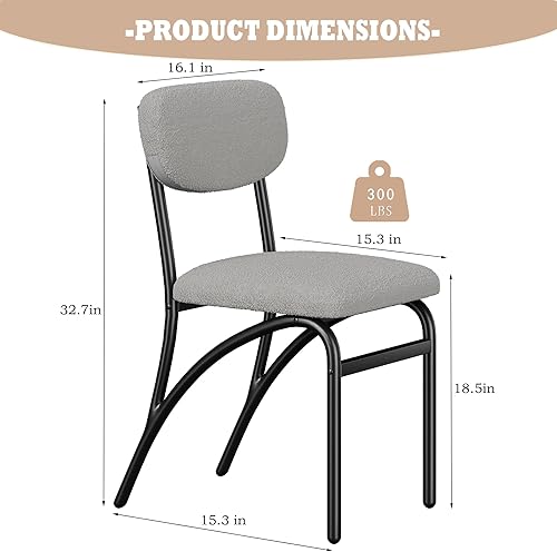 Miniatura 3 de Juego de 4 sillas de cocina de tela Boucle con patas de metal negro, modernas sillas de comedor de granja con respaldo ergonómico, cómodas Sillas de